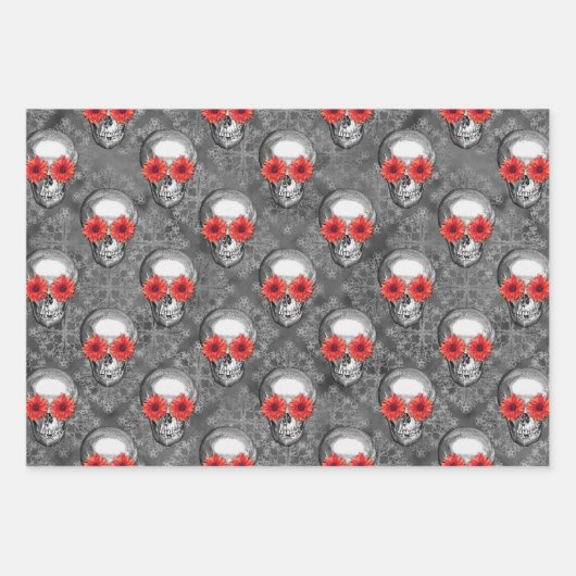 Red Skulls and Sunflower Series Design 3 Inpakpapier Vel (Voorkant)