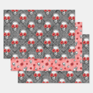 Red Skulls and Sunflower Series Design 3 Inpakpapier Vel
