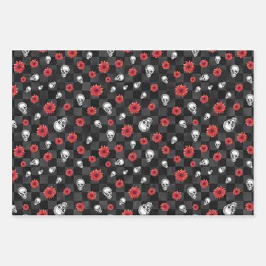 Red Skulls and Sunflower Series Design 4 Inpakpapier Vel (Voorkant 3)