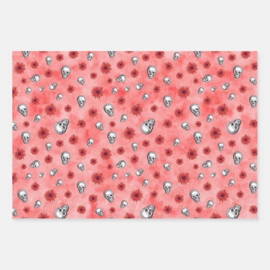 Red Skulls and Sunflower Series Design 4 Inpakpapier Vel (Voorkant 2)