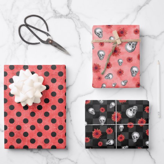 Red Skulls and Sunflower Series Design 4 Inpakpapier Vel (Voorkant)