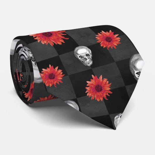Red Skulls en Sunflower Series Design 7 Stropdas (Opgerold)