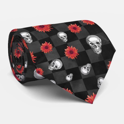Red Skulls en Sunflower Series Design 7 Stropdas (Opgerold)