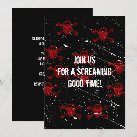 Red Skulls Gothic Halloween Invitation Kaart (Voorkant / Achterkant)