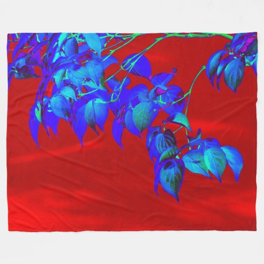 Red Sky Blue Leaves Fleece Deken (Voorkant (Horizontaal))