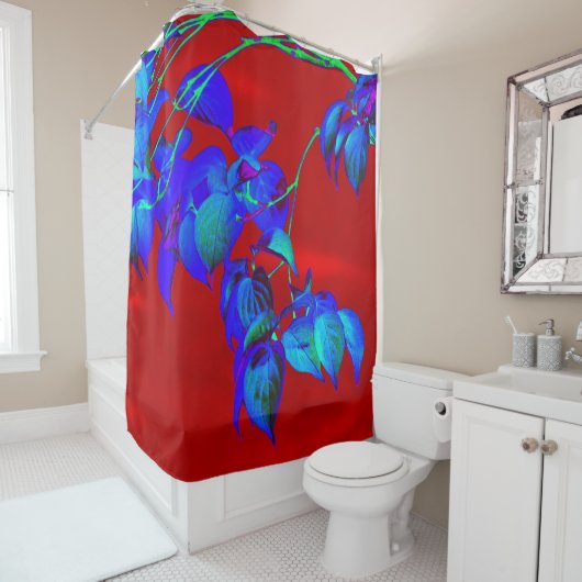 Red Sky Blue Leaves Shower Curtain Douchegordijn (In situ)