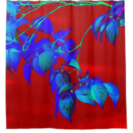 Red Sky Blue Leaves Shower Curtain Douchegordijn