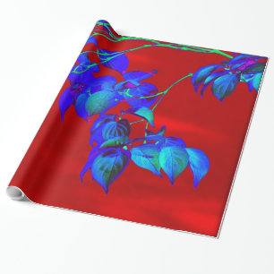Red Sky Blue Leaves Verpakkingspapier Cadeaupapier