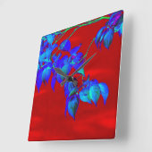 Red Sky Blue Leaves Wall Clock Vierkante Klok (Hoek)