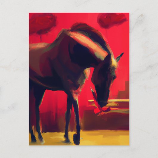 Red Sky Horse en Flowers Briefkaart (Voorkant)