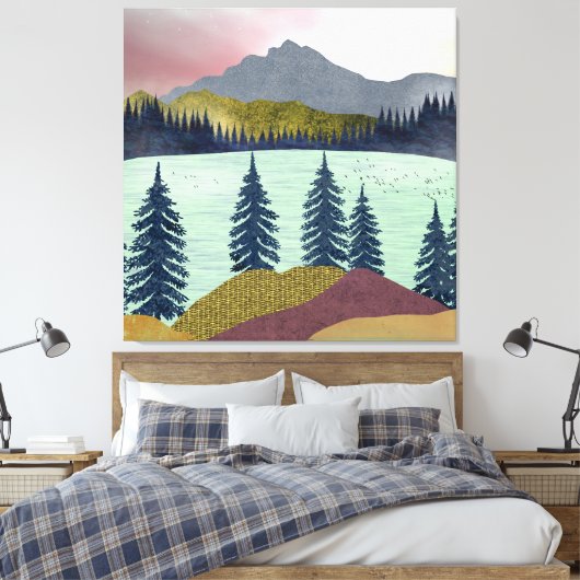 Red Sky Lake Landscape Canvas Afdruk (Insitu (Slaapkamer))
