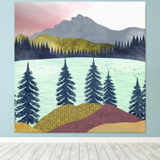 Red Sky Lake Landscape Canvas Afdruk (Insitu (Houten vloer))