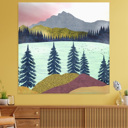 Red Sky Lake Landscape Canvas Afdruk (Insitu (Woonkamer))