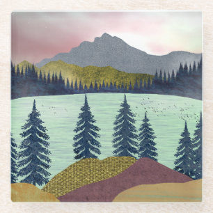 Red Sky Lake Landscape Glazen Onderzetter