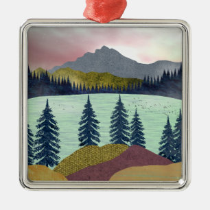 Red Sky Lake Landscape Metalen Ornament