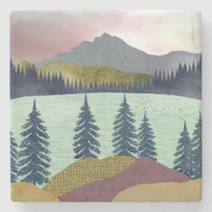 Red Sky Lake Landscape Stenen Onderzetter