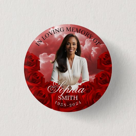 Red Sky Roses Funeral Memorial Button Keepsake (Voorkant)