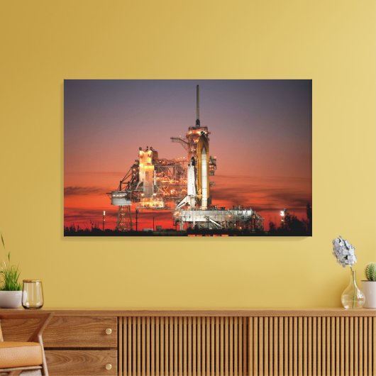 Red Sky voor Space Shuttle Atlantis Lancering Canvas Afdruk (Insitu (Woonkamer))