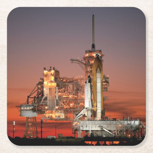 Red Sky voor Space Shuttle Atlantis Lancering Kartonnen Onderzetters (Voorkant)