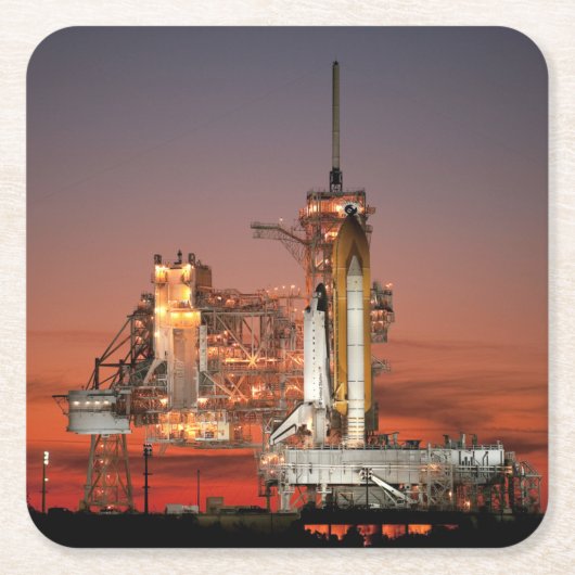 Red Sky voor Space Shuttle Atlantis Lancering Kartonnen Onderzetters (Voorkant)