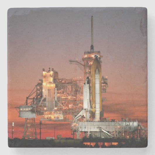 Red Sky voor Space Shuttle Atlantis Lancering Stenen Onderzetter (Voorkant)