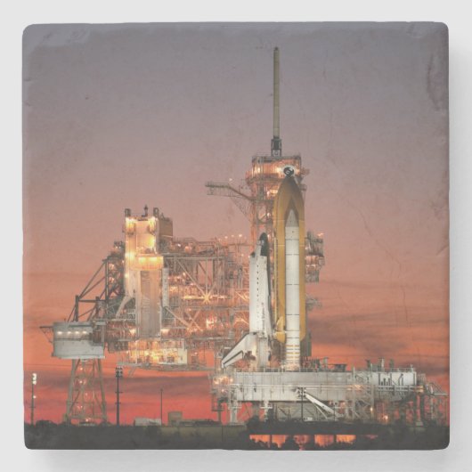 Red Sky voor Space Shuttle Atlantis Lancering Stenen Onderzetter (Voorkant)