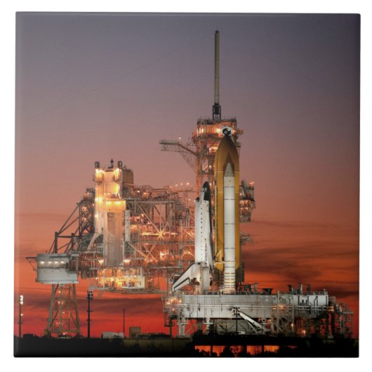 Red Sky voor Space Shuttle Atlantis Lancering Tegeltje (Voorkant)