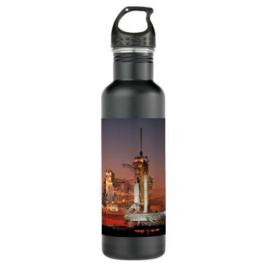 Red Sky voor Space Shuttle Atlantis Lancering Waterfles (Voorkant)