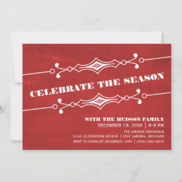 Red Slanted Chalkboard Holiday Party Invite Kaart