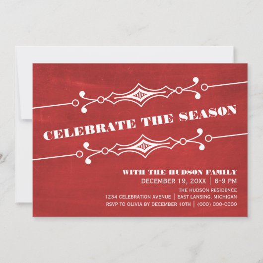 Red Slanted Chalkboard Holiday Party Invite Kaart (Voorkant)