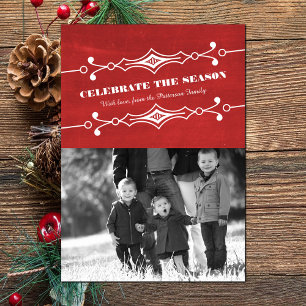 Red Slanted Chalkboard Holiday Photo Flat Kaart