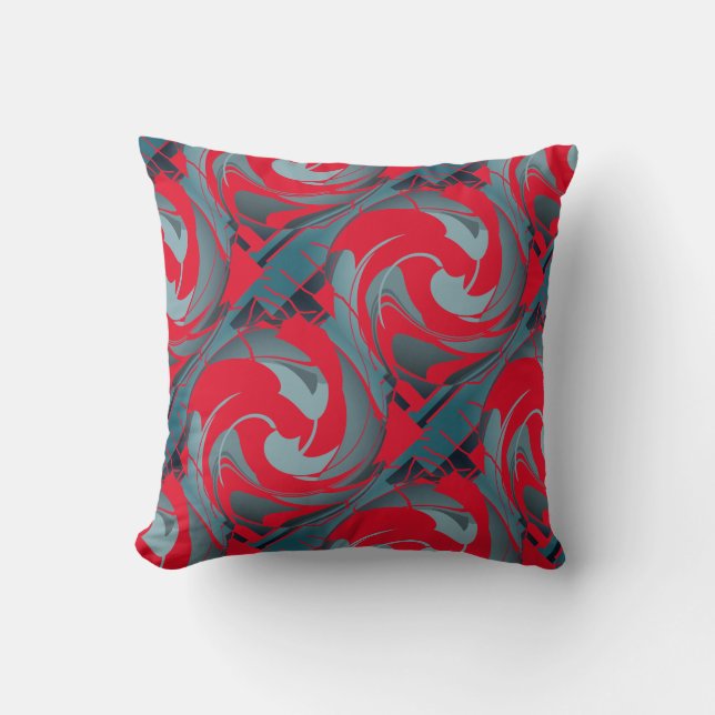 Red Slate Seafoam Diagonal Swirling Art Design Kussen (Voorkant)