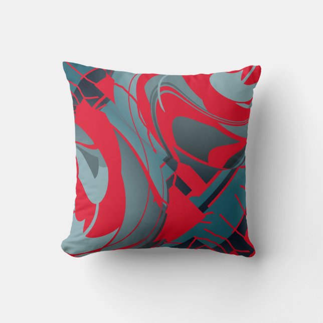 Red Slate Seafoam Flowing Abstract Floral Design Kussen (Voorkant)