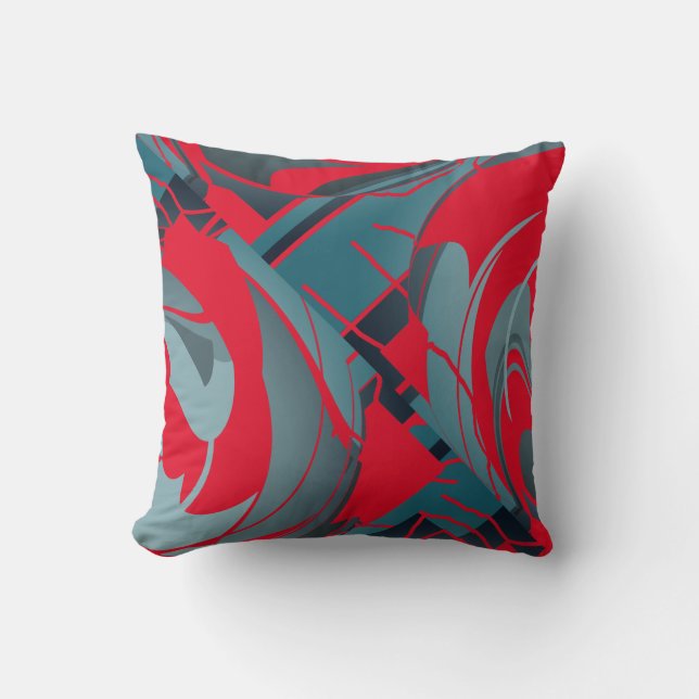 Red Slate Seafoam Lush Leaves Abstract Art Design Kussen (Voorkant)