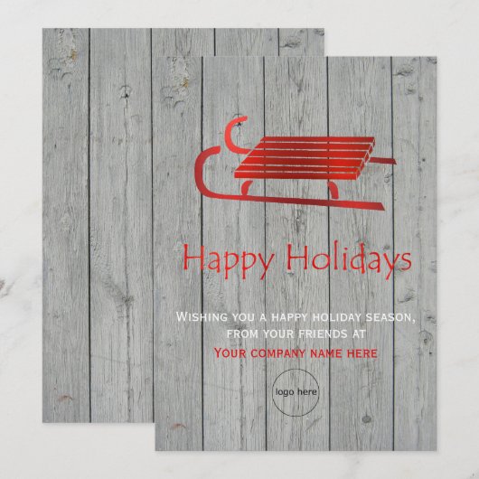 Red Sled Rustic Corporate Christmas Kaart (Voorkant / Achterkant)
