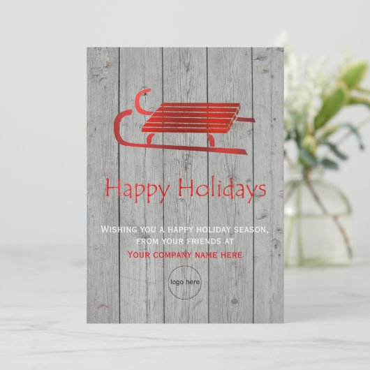 Red Sled Rustic Corporate Christmas Kaart (Staand voorkant)