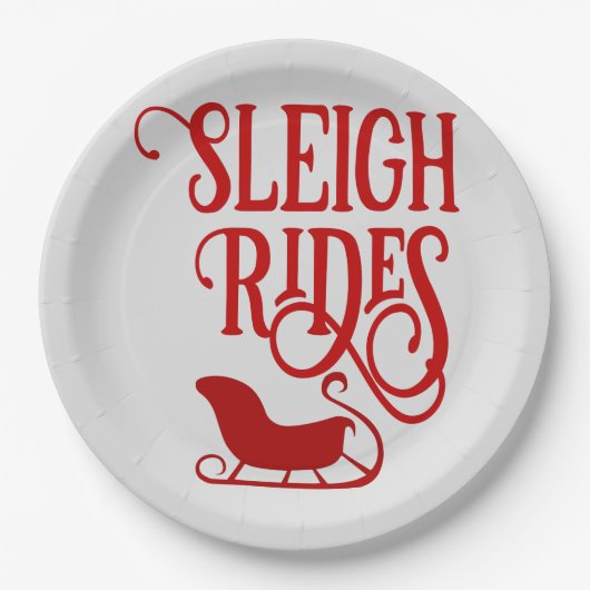 Red Sleigh Rides Holiday Papieren Bordje (Voorkant)