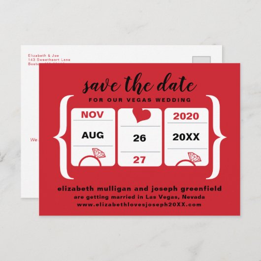 Red Slot Machine Save the Date Wedding Aankondigingskaart (Voorkant / Achterkant)