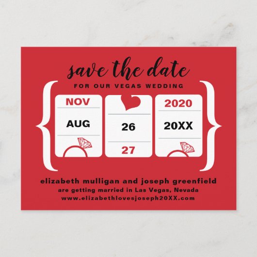 Red Slot Machine Save the Date Wedding Aankondigingskaart (Voorkant)