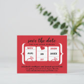 Red Slot Machine Save the Date Wedding Aankondigingskaart (Staand voorkant)