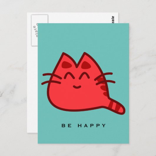Red Smiling Kitty Cat Briefkaart (Voorkant / Achterkant)