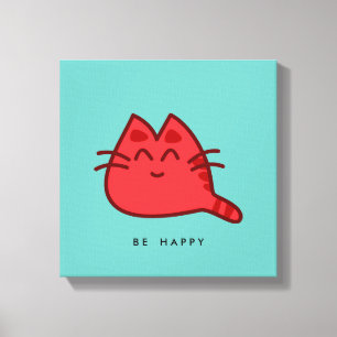 Red Smiling Kitty Cat Canvas Afdruk