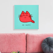 Red Smiling Kitty Cat Canvas Afdruk (Insitu (Woonkamer))