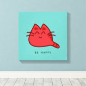 Red Smiling Kitty Cat Canvas Afdruk (Insitu (Houten vloer))