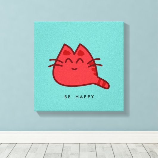 Red Smiling Kitty Cat Canvas Afdruk (Insitu (Houten vloer))