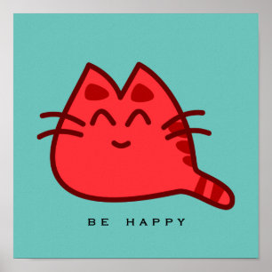 Red Smiling Kitty Cat Poster