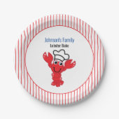 Red Smiling Lobster Chef Pet Stripes Papieren Bordje (Voorkant)