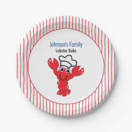 Red Smiling Lobster Chef Pet Stripes Papieren Bordje