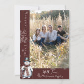 Red Smiling Snowman Foto Vakantie Kaart (Voorkant)