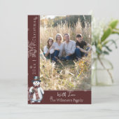 Red Smiling Snowman Foto Vakantie Kaart (Staand voorkant)